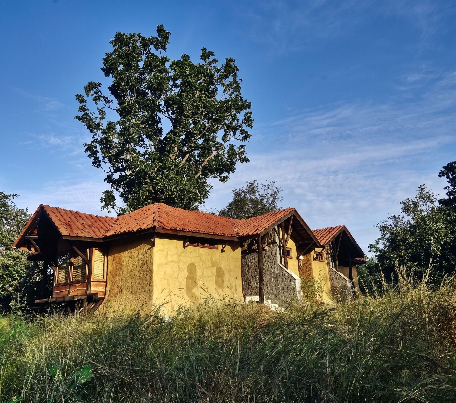 Außenansicht von Luxus Bungalows umgeben von Natur