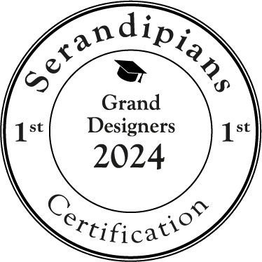 Rundes Serandipians-Zertifikat mit Schriftzug Grand Designers 2024